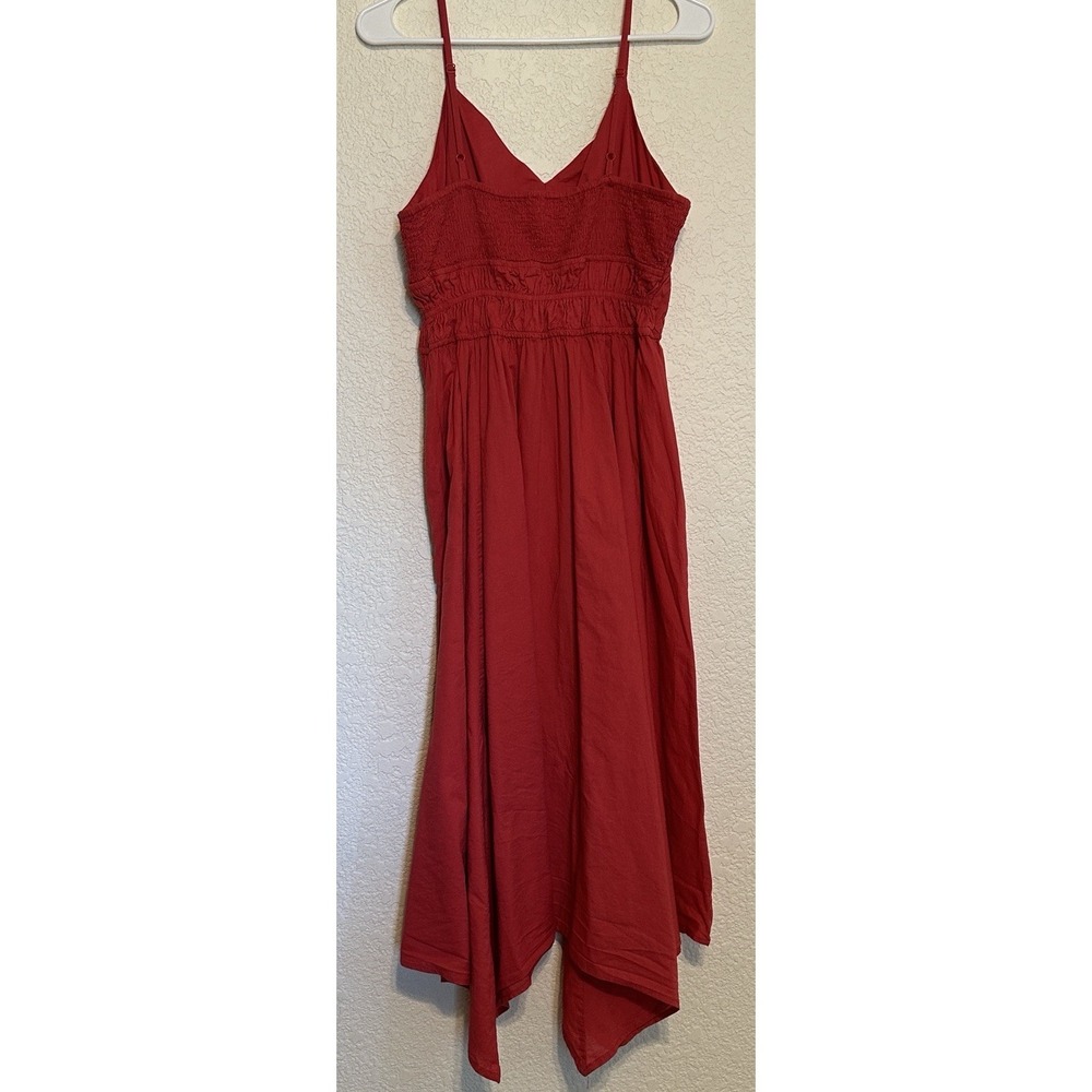 Dizzy Lizzy Red Cotton Tiered Smocked Waist Babydoll Midi Dress XL Boho - Picture 2 of 16